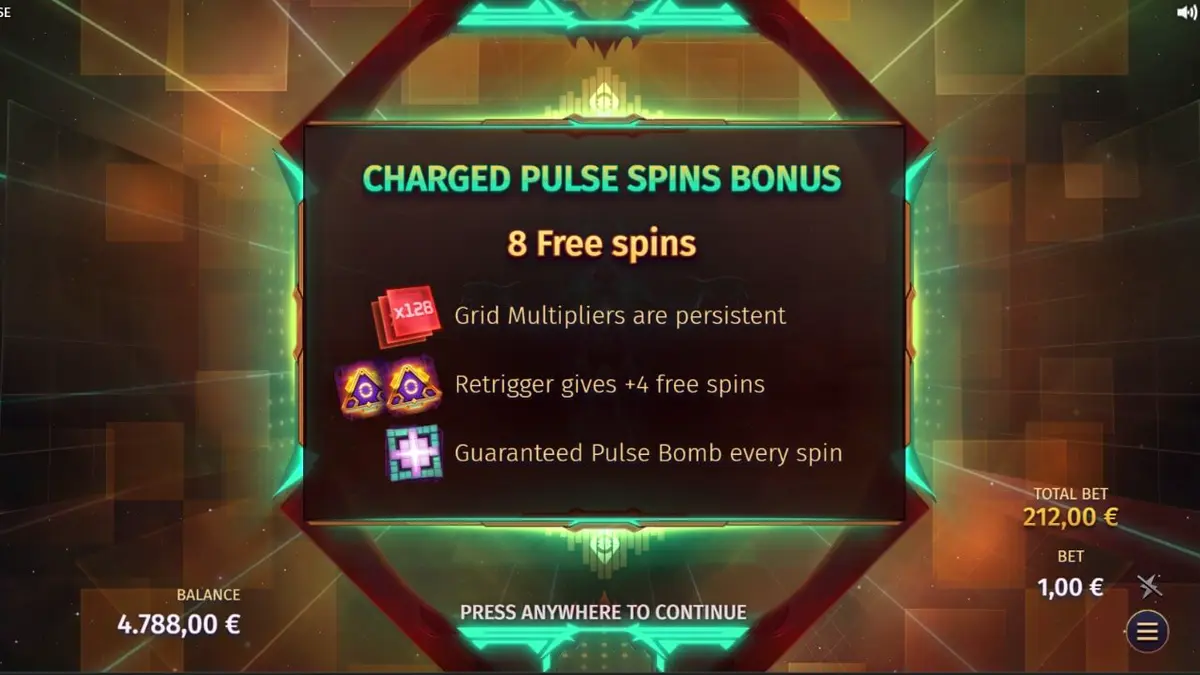 Tampilan visual grid slot Phantom Pulse dengan simbol kosmik dan efek multiplier